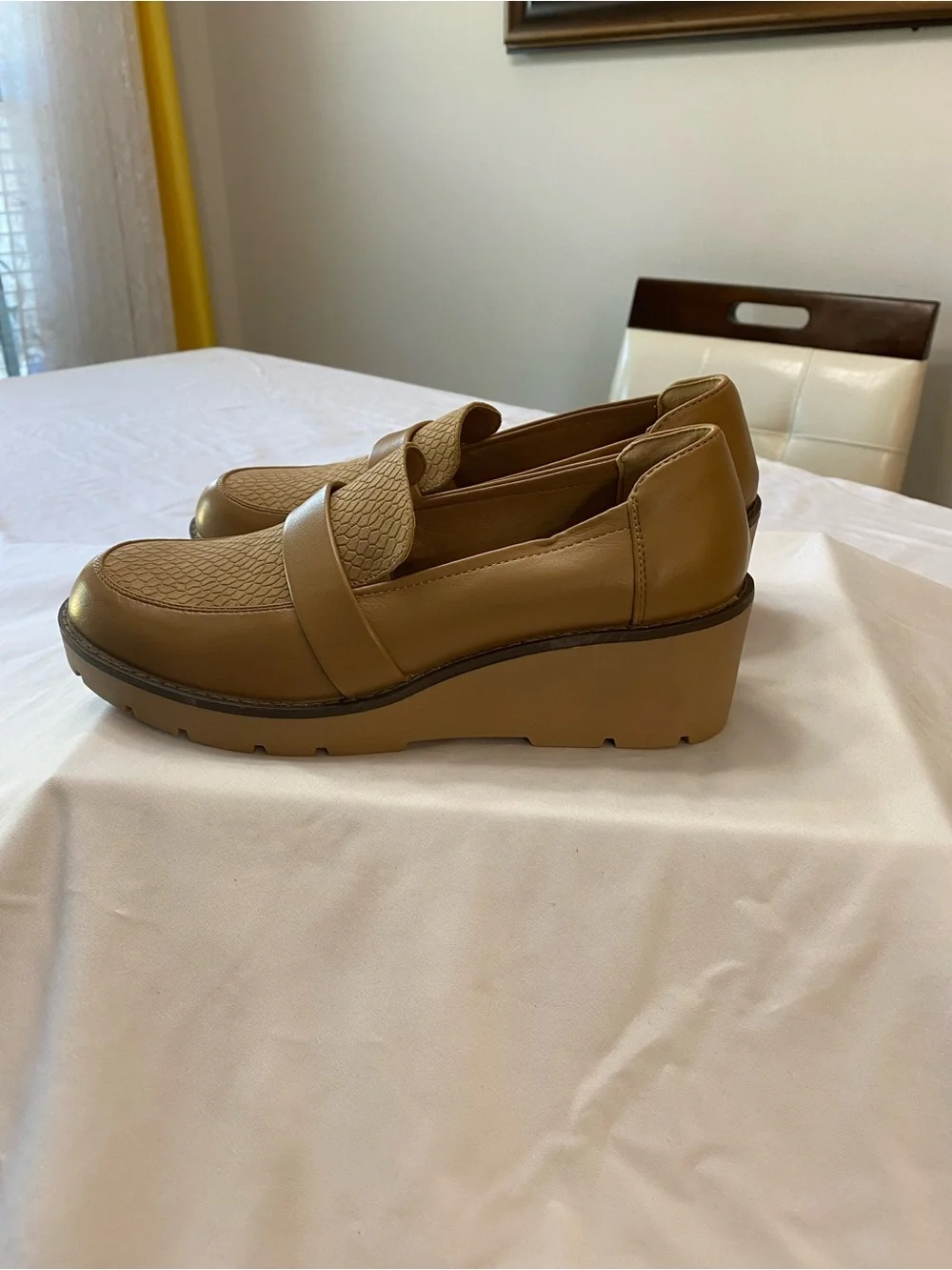 Woman’s Classic Tan Slip-On Loafers with Textured Vamp